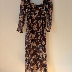 Abercrombie & Fitch Brown and Blue Floral Long Sleeve Dress